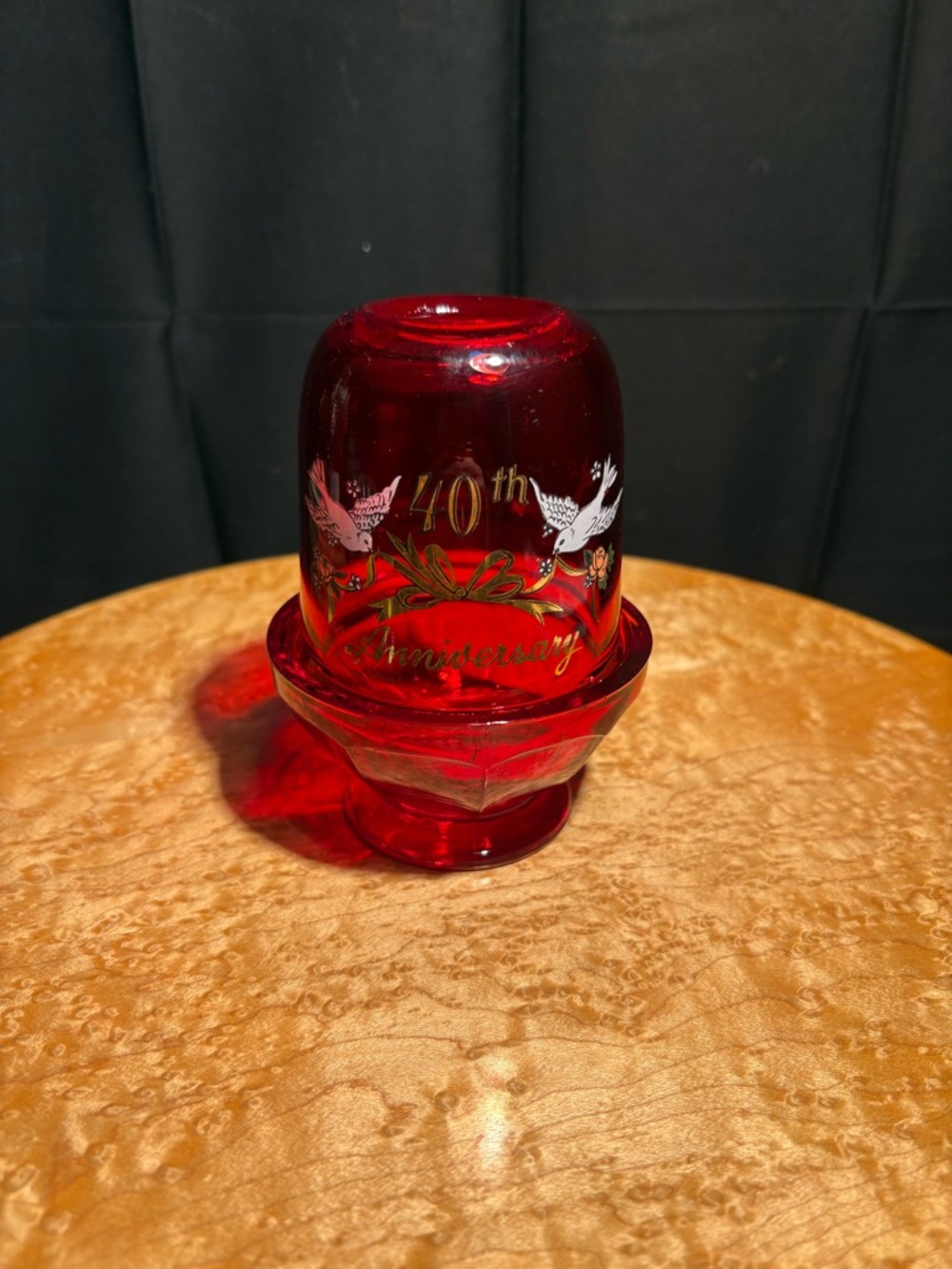 Rare Vintage Viking Glass 40th Anniversary Ruby Red Fairy Lamp
